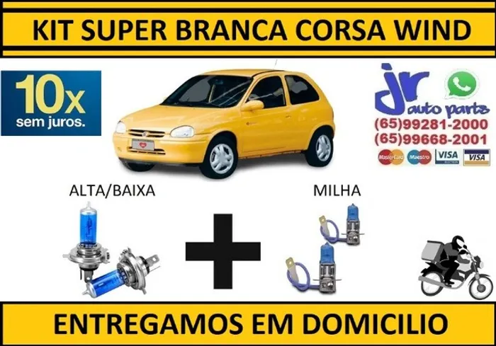 Kit de Lâmpadas Super Branca Corsa Wind 8500K Efeito Xênon 