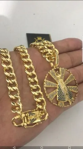 Kit Cordão Grumet Nossa Senhora 10mm banho ouro 18k em camadas