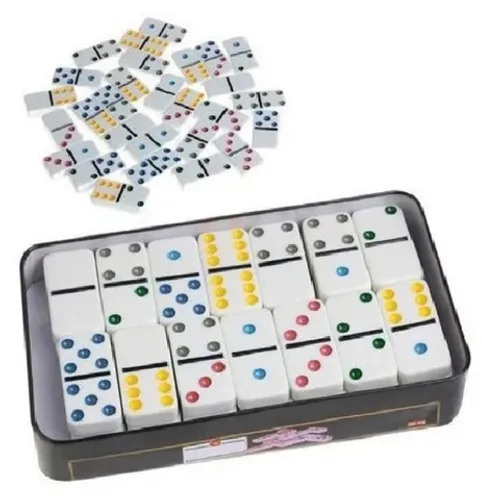Jogo De Dominó Profissional Osso Na Lata 28 Peças Coloridos