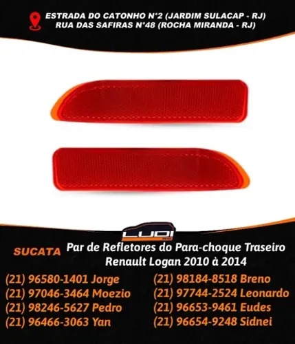 Par de Refletores do Para-choque Traseiro Renault Logan 2010 à 2014