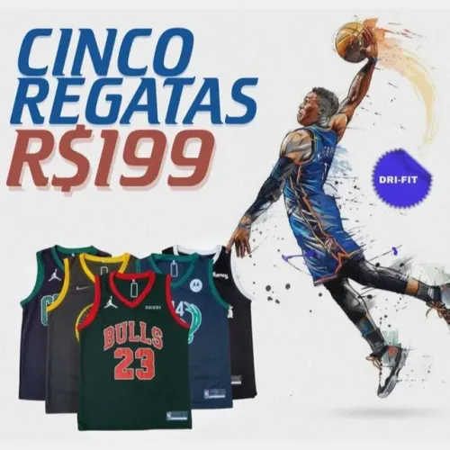 Kit 5 Camisetas de Basquete NBA