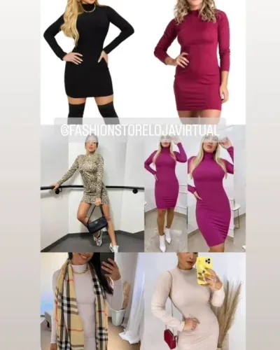 Vestido manga longa de golinha Tam único