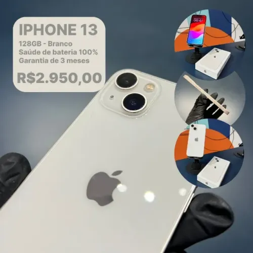 IPhone 13 na cor Branco 128Gb Saúde de Bateria 100% Semi novo | Loja Fisica |