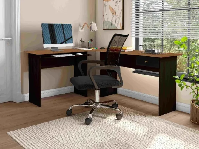 sala escritorio mesa office em L