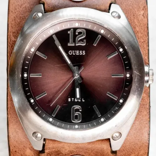 Relógio Guess Steel G66318G Raro Original Couro Marrom - bateria nova