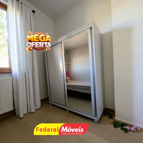 Guarda Roupa com Espelho MDF 2 Portas 4 Gavetas 1,58x2,27m Oferta
