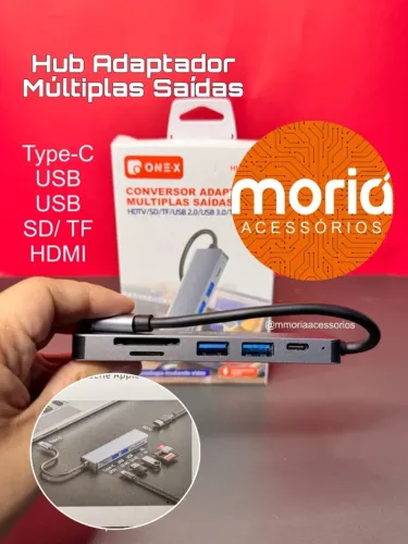 Hub USB-C Multiportas One-X - HDMI, USB 3.0, SD/TF e PD HUB-7566 | Expansão 6 em 1