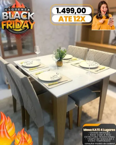 Mesa de jantar com 4 lugares a pronta entrega