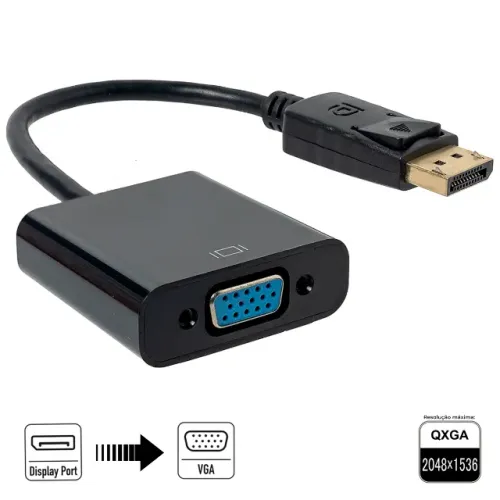 Cabo Adaptador de Vídeo e Áudio DisplayPort para VGA Resolução Full HD QXGA