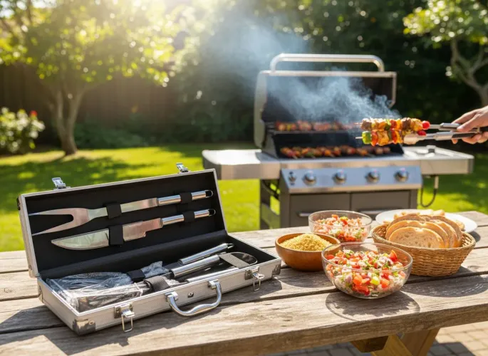 Kit Churrasco de Aço Inox com Maleta de Alumínio Ótima para Presente
