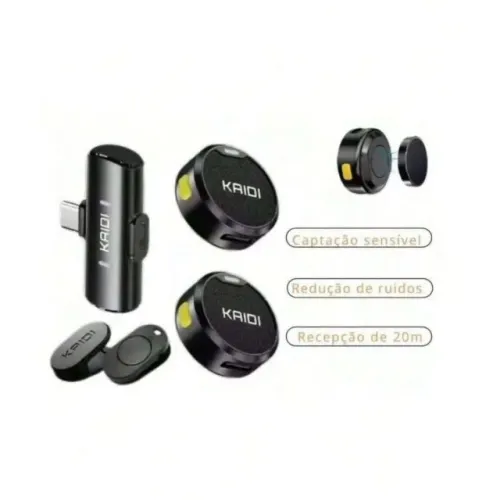 Microfone de Lapela Sem Fio Para Celular KAIDI KMF4-C - Tipo-C, e Alta Qualidade Bat