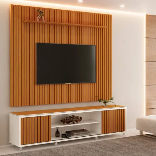 Rack + Painel Acabamento Ripado para TVs de até 75 Polegadas 