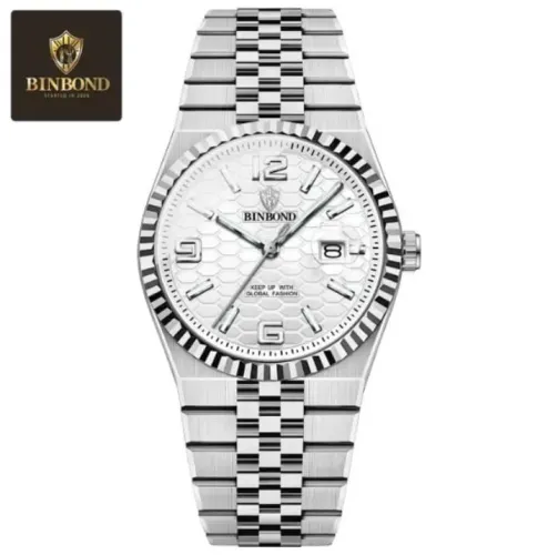 Relógio Binbond Masculino Elegante Prata à prova d'água