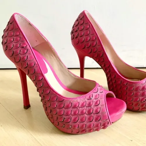 sapato salto fino em couro rosa pink