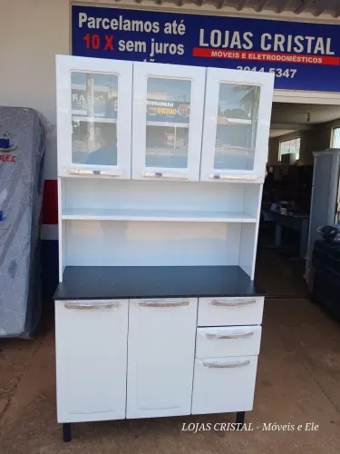 Armário de Cozinha Branco com Vidro - Novo
