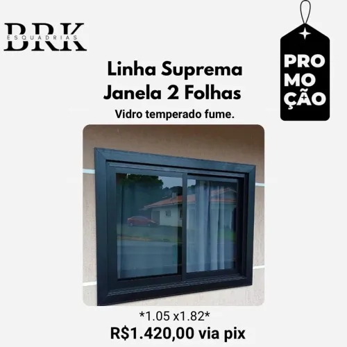 Janela Suprema 2 Folhas Vidro Temperado Fume