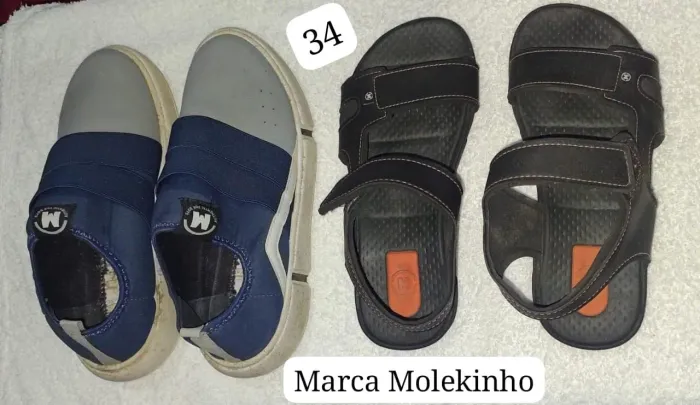 KIT COM 2 CALÇADOS INFANTIS MOLEKINHO <br>Números 34 e 35<br>R$ 19,50 cada<br>Aceito cartão