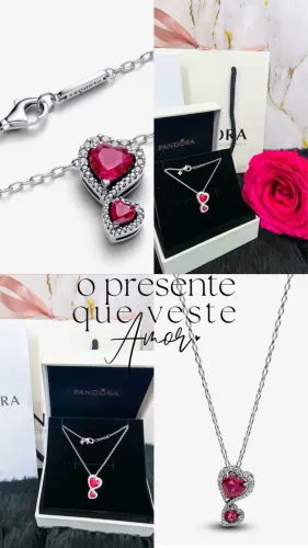 Colar Pandora dois corações brilhante 
