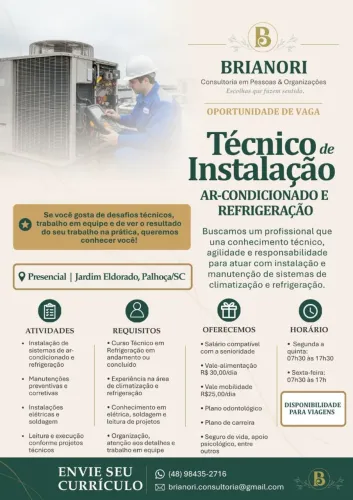 Vaga Técnico de Ar Condicionado e Refrigeração
