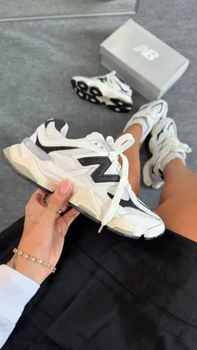New Balance 9060 Couro Branco/Preto Unissex Premium
