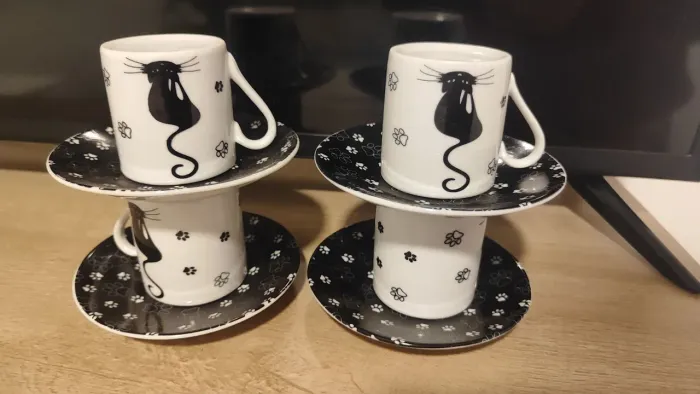 Jogo de 4 xícaras de café de gatinho