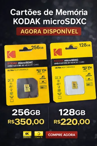 Cartão de Memória Kodak MicroSDXC 128gb e 256gb - Performance Ultra Profissional class 10