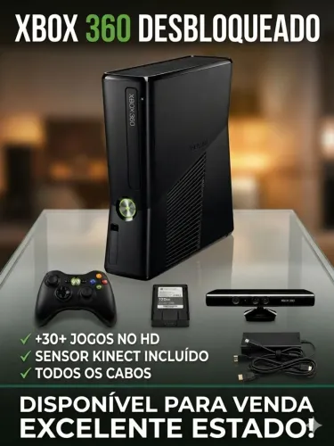 Disponível Xbox 360 desbloqueado com 1 controle Kinect HD 120  e uns 29 jogos 