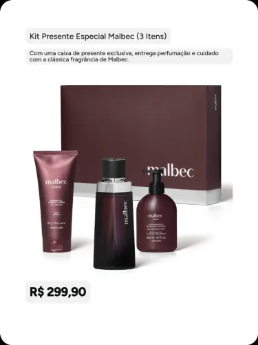 Kit o Boticário Malbec perfume + Hidratante + Shower Gel
