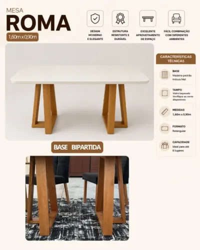 Mesa de Jantar com 06 cadeiras 100% Madeira