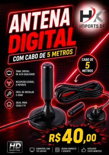 ANTENA DIGITAL COM CABO 5M