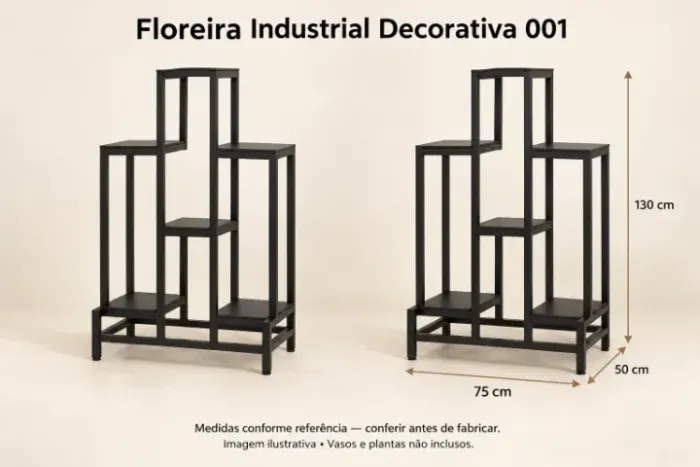 Floreira industrial com 6 apoios para vasos e plantas
