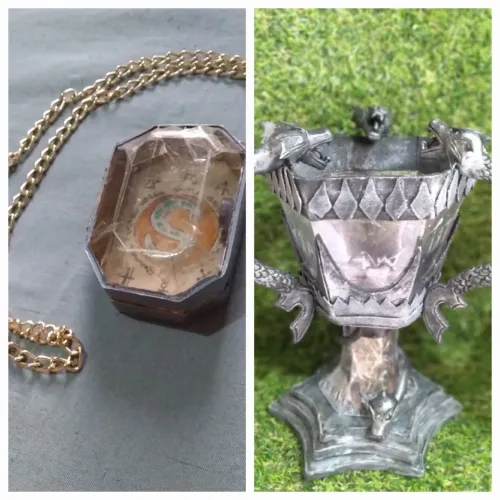 Taça luminária tribruxo e medalhão Salazar sonserina