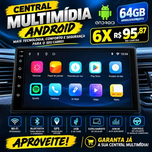 CENTRAL MULTIMÍDIA ANDROID CARPLAY SEM FIO RÁDIO SOM AUTOMOTIVO