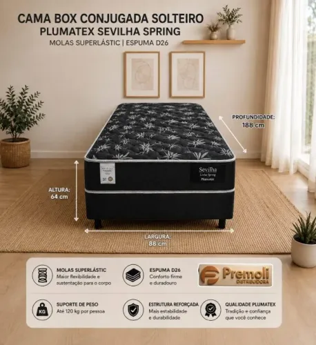 Cama Box Conjugada Solteiro 88x188x64cm