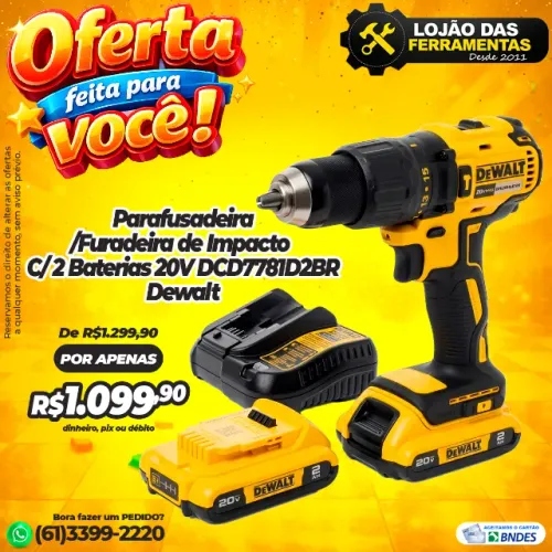Parafusadeira/Furadeira de Impacto Com 2 Baterias 20V DCD7781D2BR Dewalt