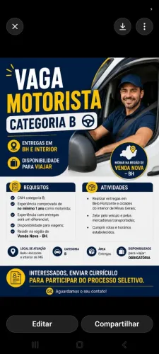 Vaga motorista cat B LER DESCRIÇÃO 