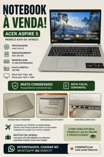 Vendo Notebook Acer Aspire A515-54 N18Q13