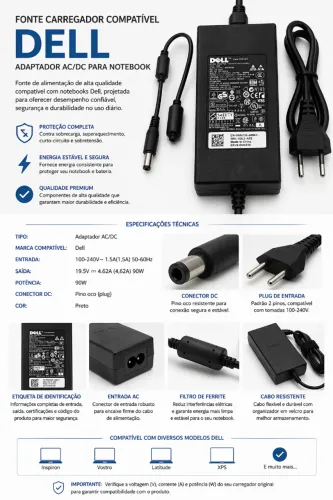 Fonte Carregador Dell 90W Original - Usado