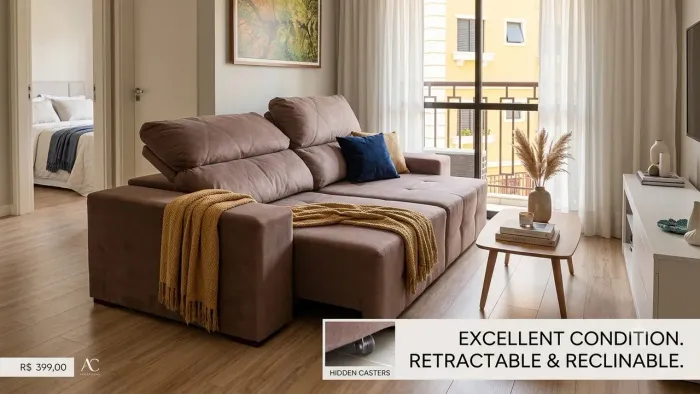 Sofá retrátil reclinável Luxo - Impecável! Molas ensacadas - Marca Jowanel