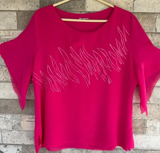 blusa bata bordada pink g