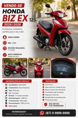 Honda Biz EX 125 2025/2026 - Único Dono | Apenas 3.000 km