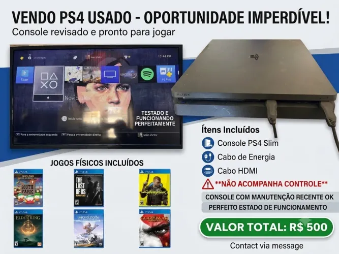 PS4 Slim sem controle + jogos físicos originais 