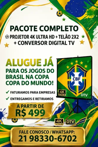 LOCAÇÃO DE PROJETOR E TELA PARA EVENTOS E FUTEBOL AO VIVO - c/ NF