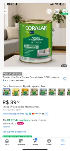 Tinta coral algodão egípcio 3,6L