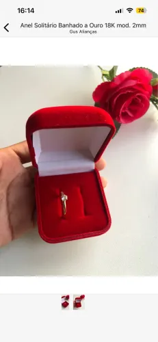 Anel Solitário 2mm Banhada A Ouro 18K