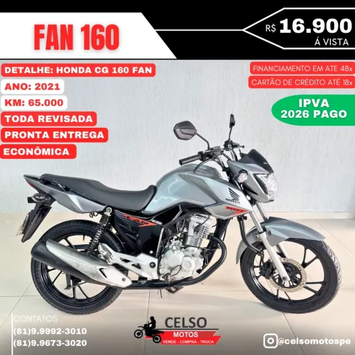 Fan 160 2021 c/65.000km IPVA26 pago Financio48x aceito sua moto na troca