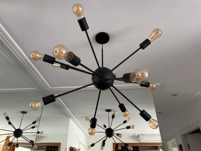Lustre Pendente Industrial Moderno Preto - 12 Lâmpadas