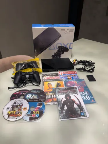 PS2 Slim Original na Caixa Completo Destravado com Controles Memory Card Jogos Cabos