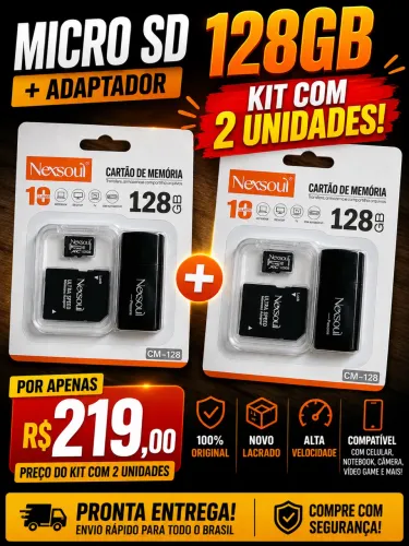 KIT COM 2 UNIDADES - MICRO SD 128GB + ADAPTADOR