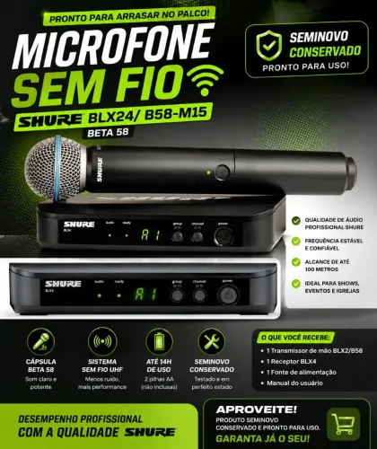 Microfone Sem Fio Shure Blx24/ b58-m15 Beta 58 Cor Preto